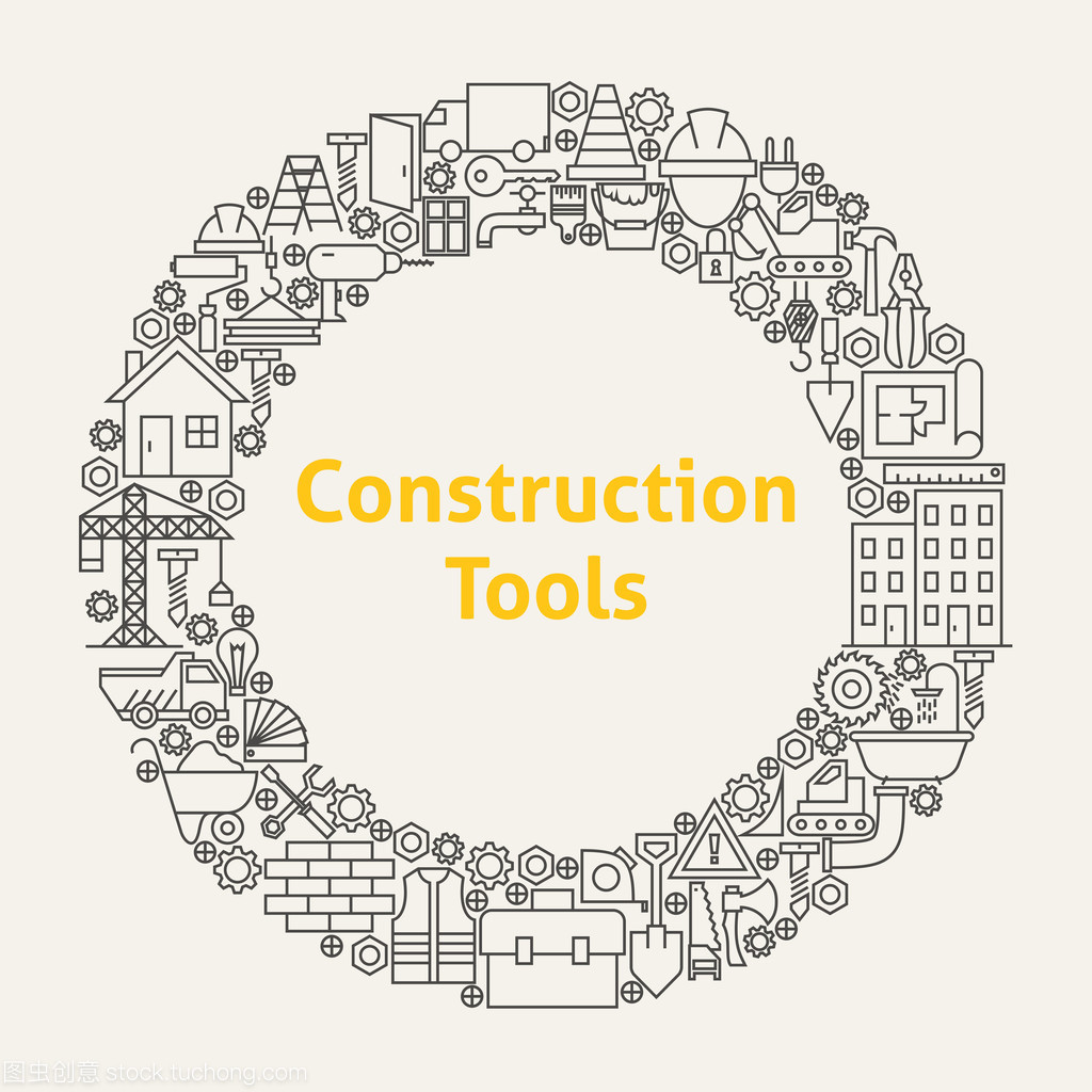 施工工具线条艺术图标集圈